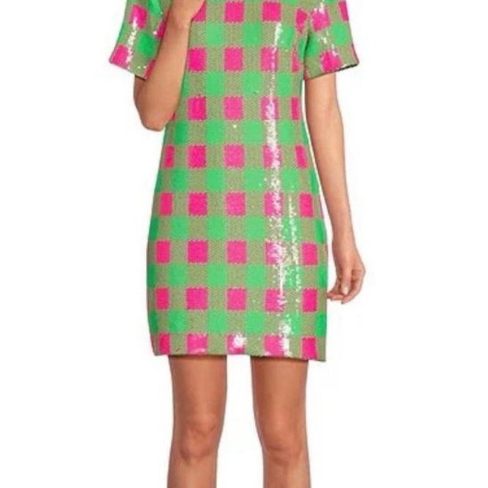 Trina Turk Green and Pink Checkered Dress
